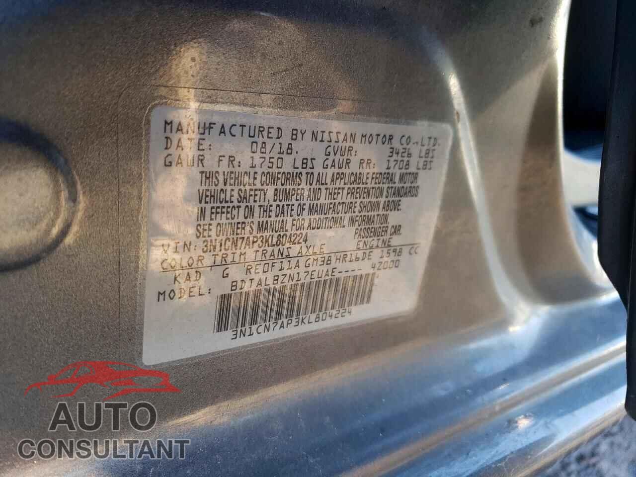 NISSAN VERSA 2019 - 3N1CN7AP3KL804224
