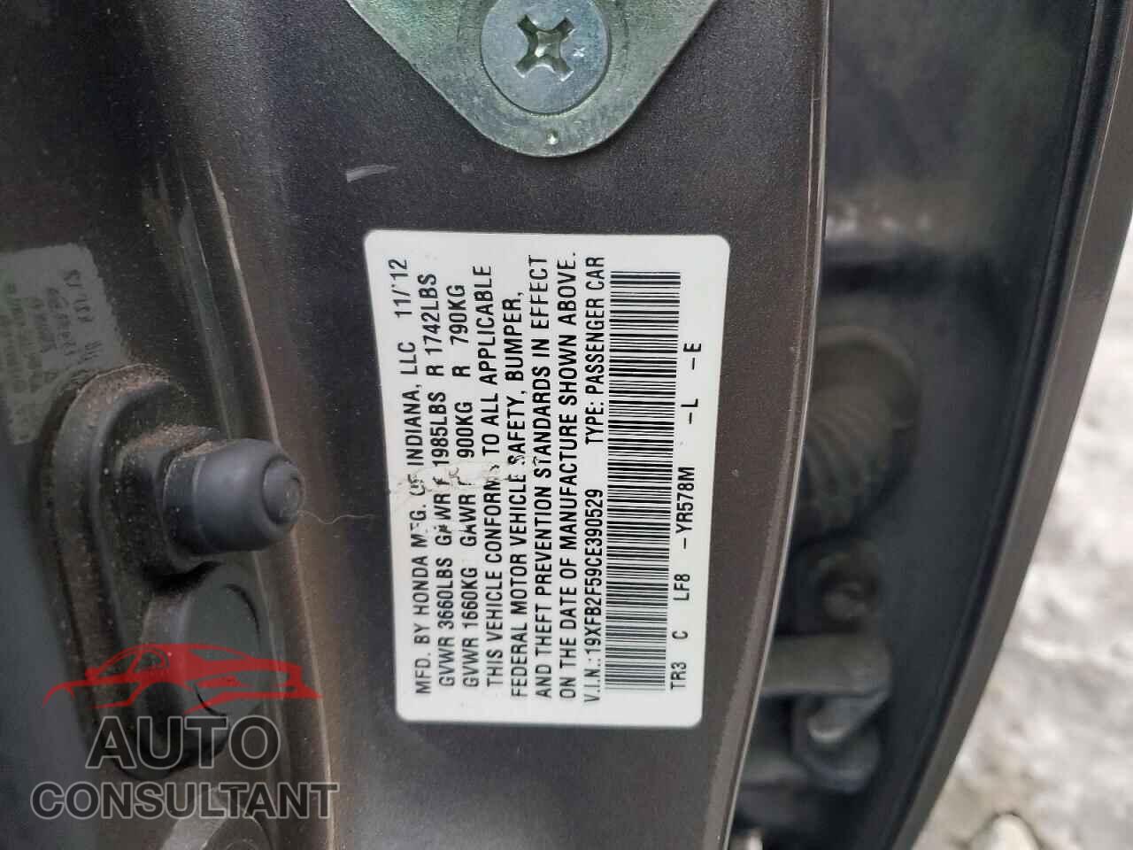HONDA CIVIC 2012 - 19XFB2F59CE390529