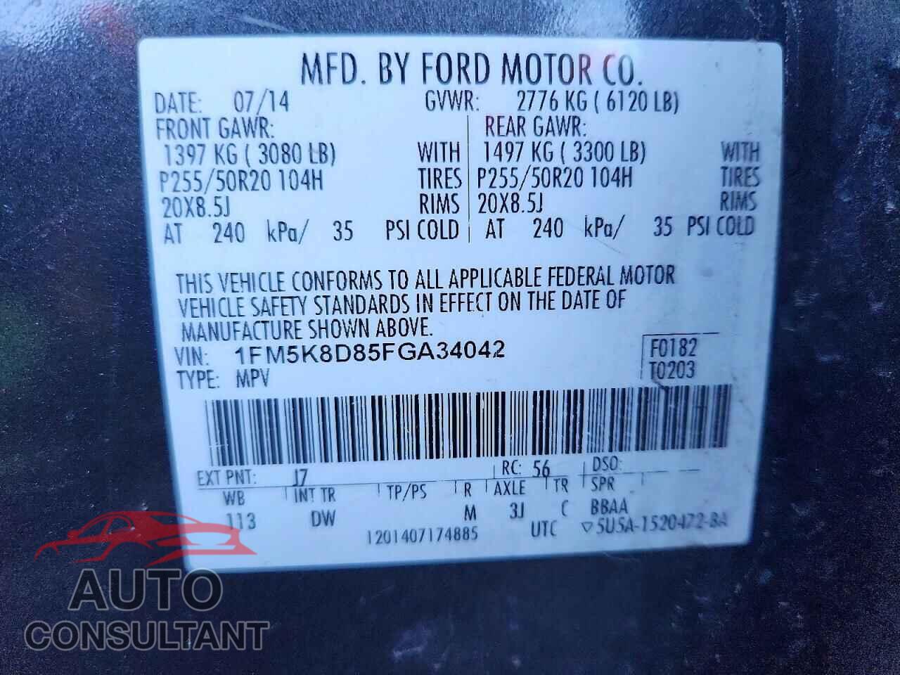 FORD EXPLORER 2015 - 1FM5K8D85FGA34042