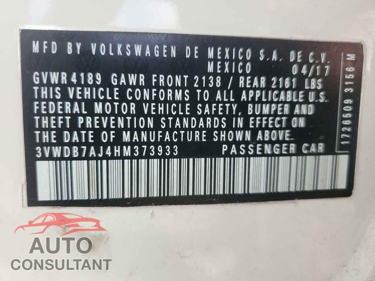 VOLKSWAGEN JETTA 2017 - 3VWDB7AJ4HM373933