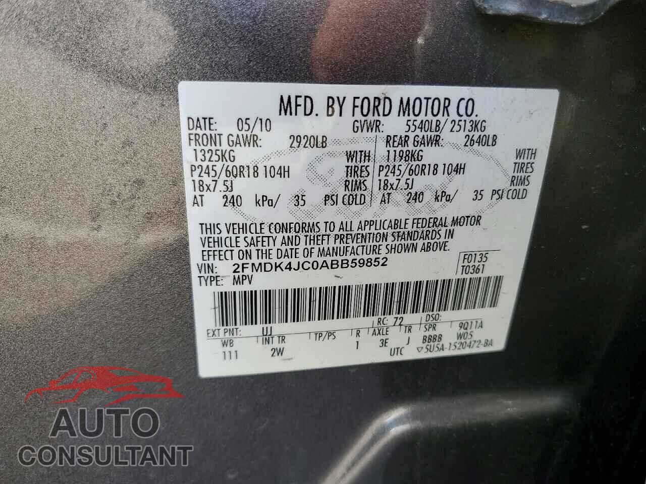 FORD EDGE 2010 - 2FMDK4JC0ABB59852