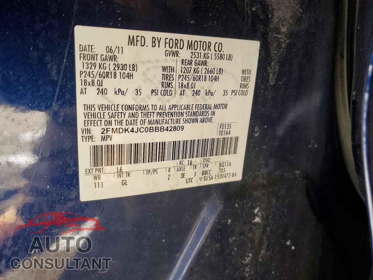 FORD EDGE 2011 - 2FMDK4JC0BBB42809