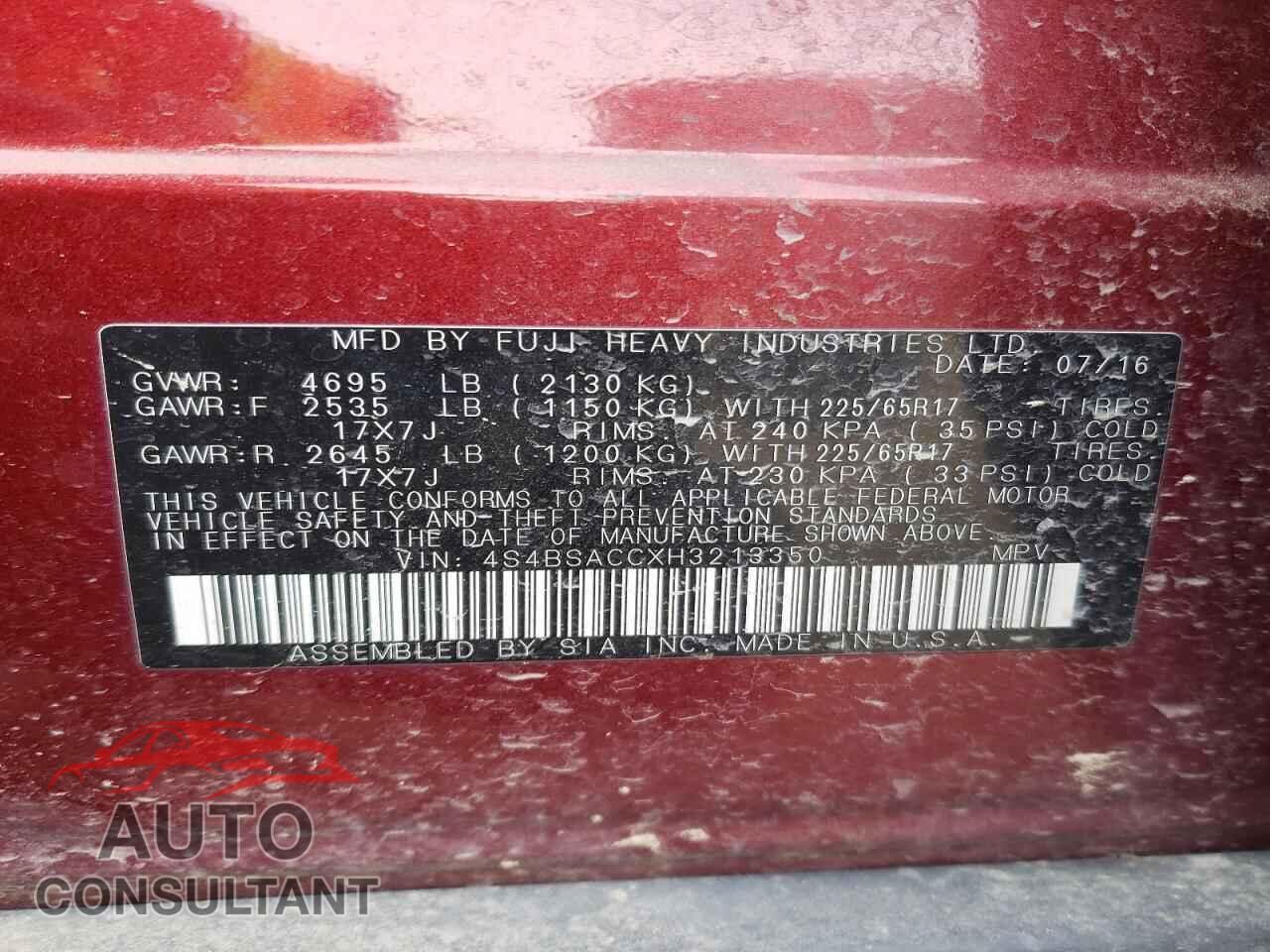 SUBARU OUTBACK 2017 - 4S4BSACCXH3213350