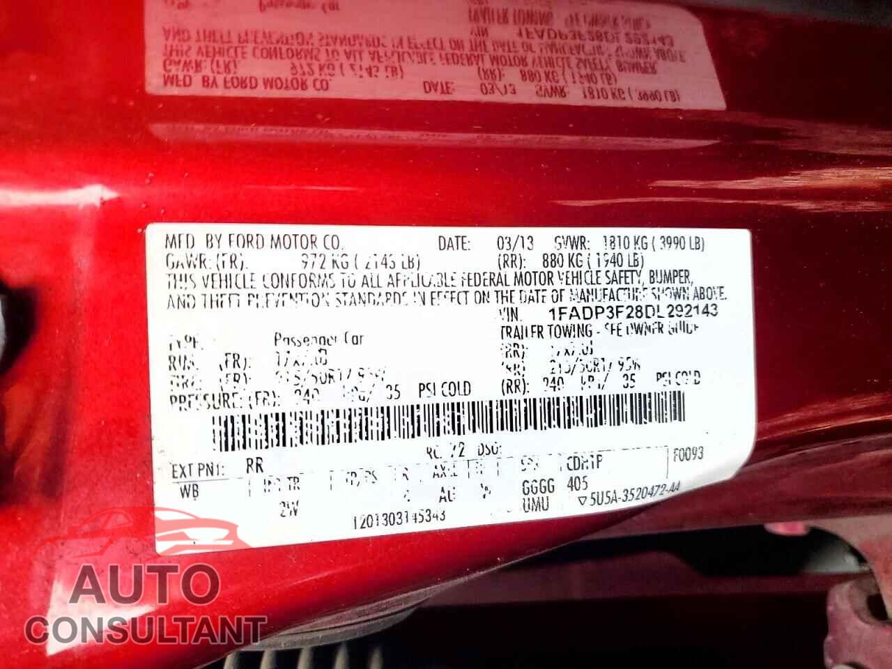 FORD FOCUS 2013 - 1FADP3F28DL292143