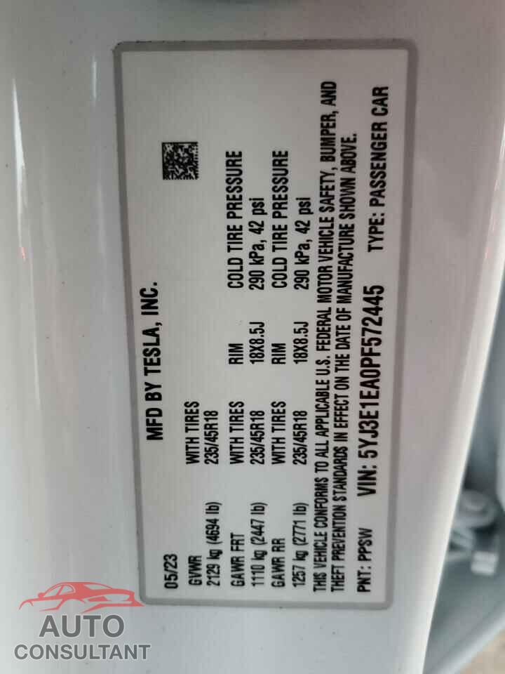 TESLA MODEL 3 2023 - 5YJ3E1EA0PF572445