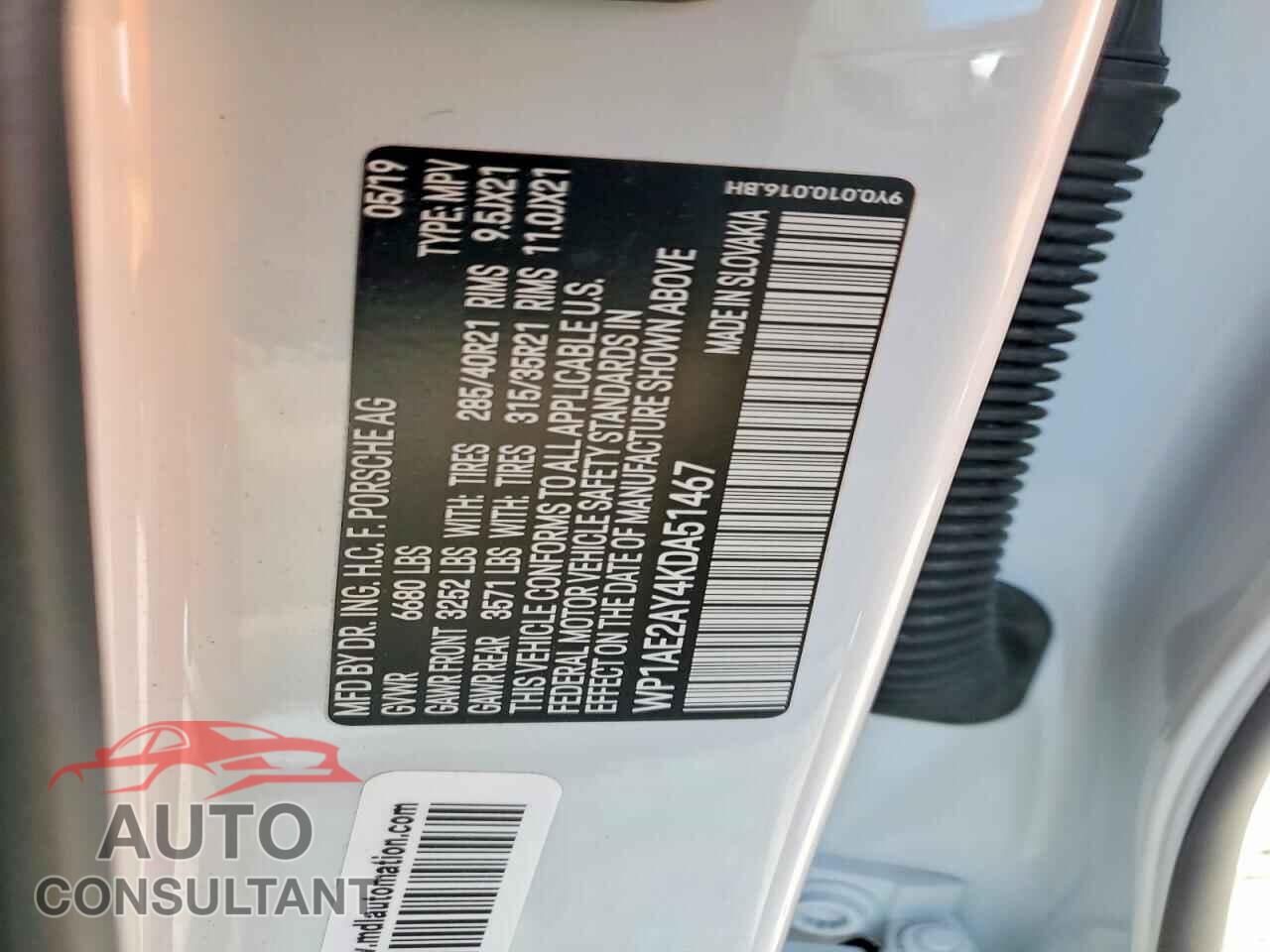 PORSCHE CAYENNE 2019 - WP1AE2AY4KDA51467