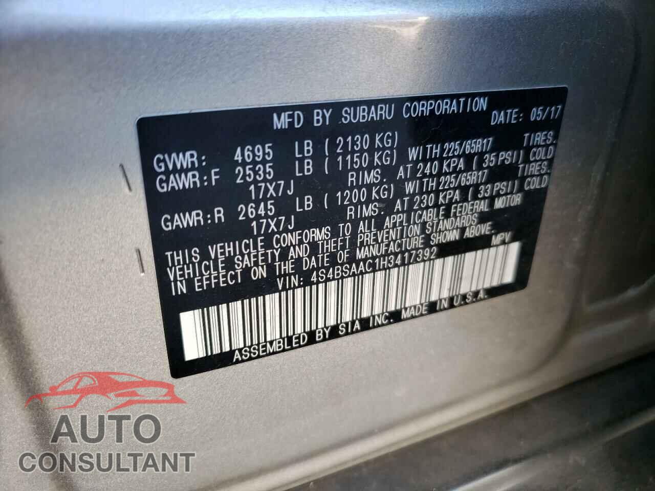 SUBARU OUTBACK 2017 - 4S4BSAAC1H3417392