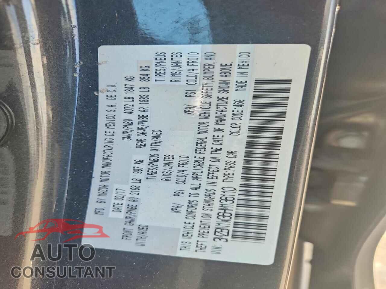 MAZDA 3 2017 - 3MZBN1W36HM136110