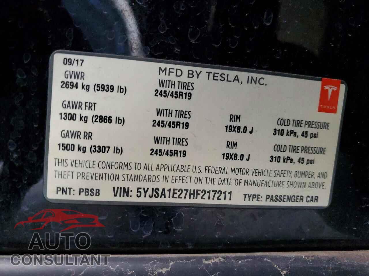 TESLA MODEL S 2017 - 5YJSA1E27HF217211