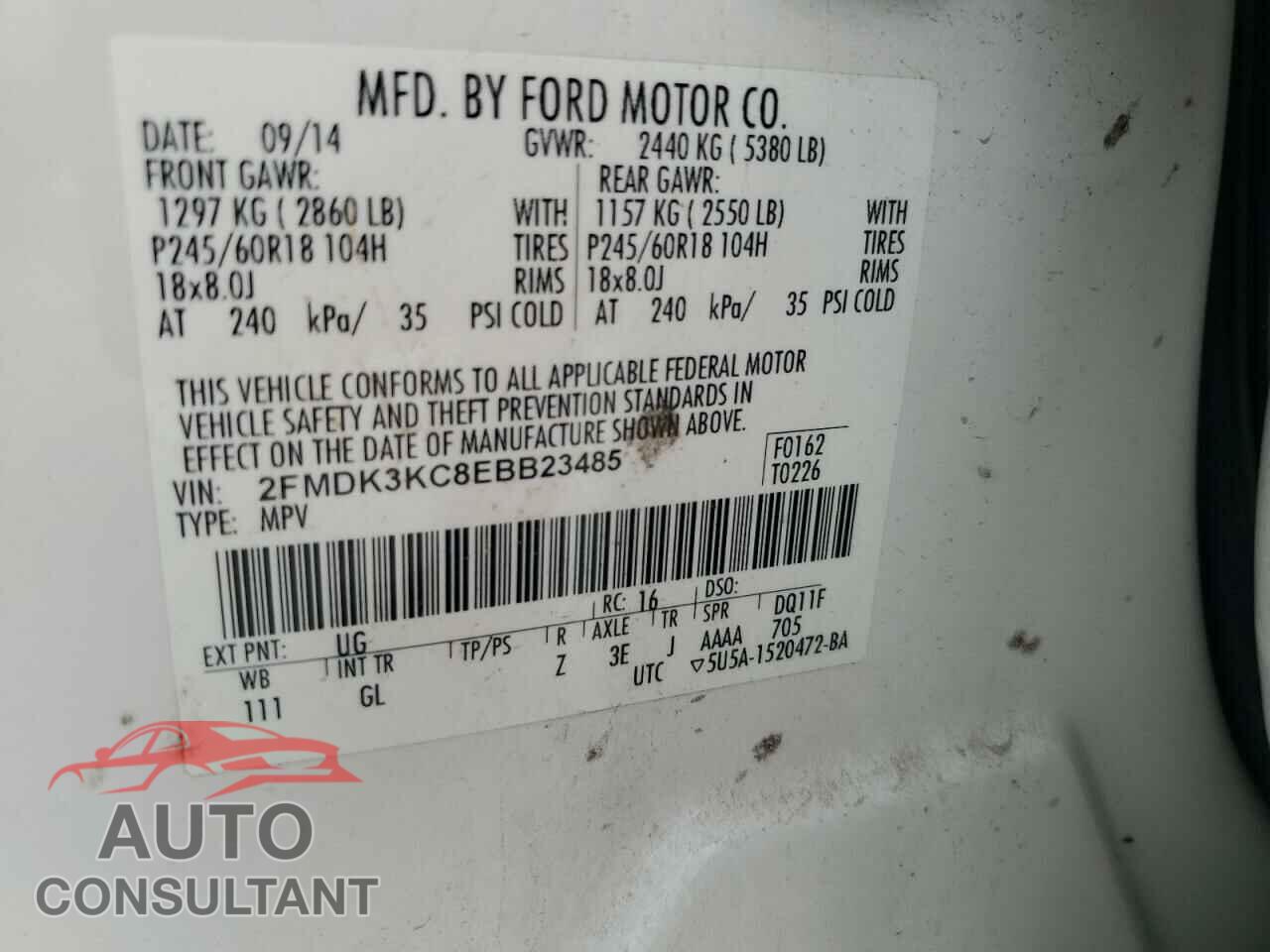 FORD EDGE 2014 - 2FMDK3KC8EBB23485