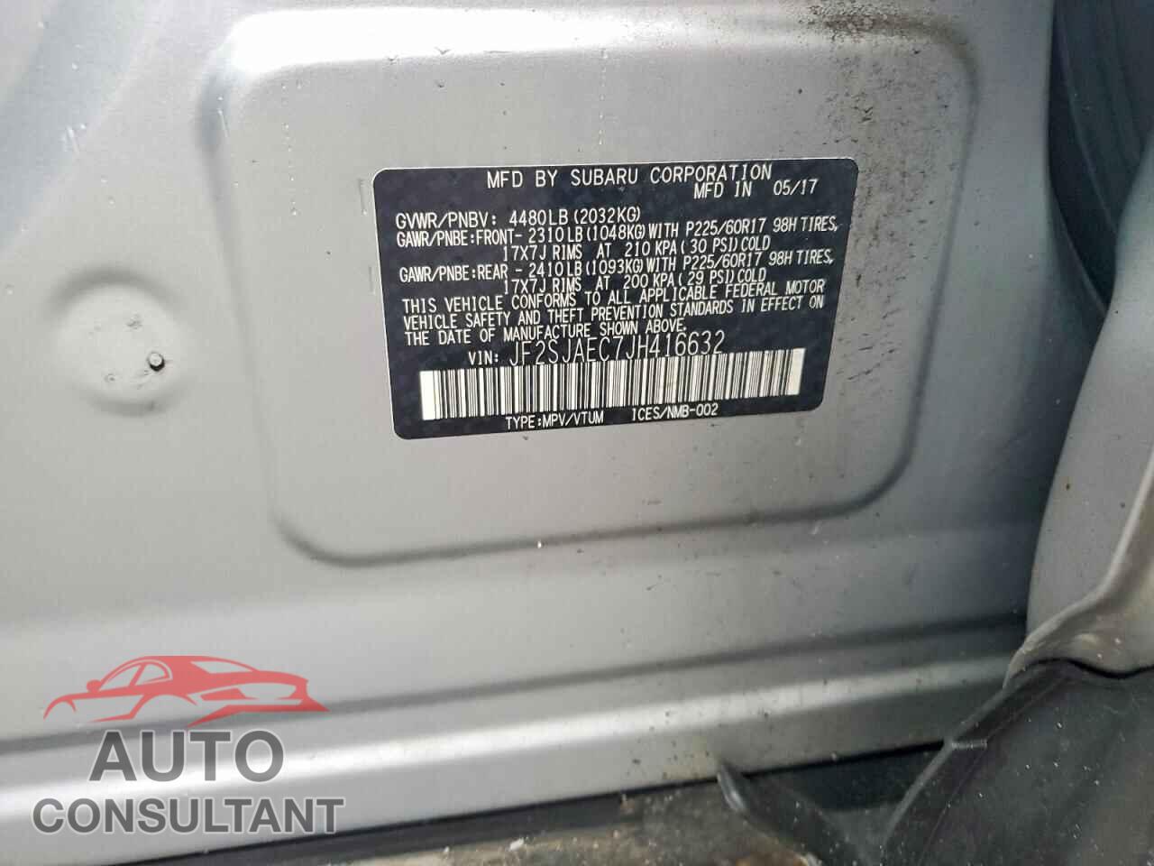 SUBARU FORESTER 2018 - JF2SJAEC7JH416632