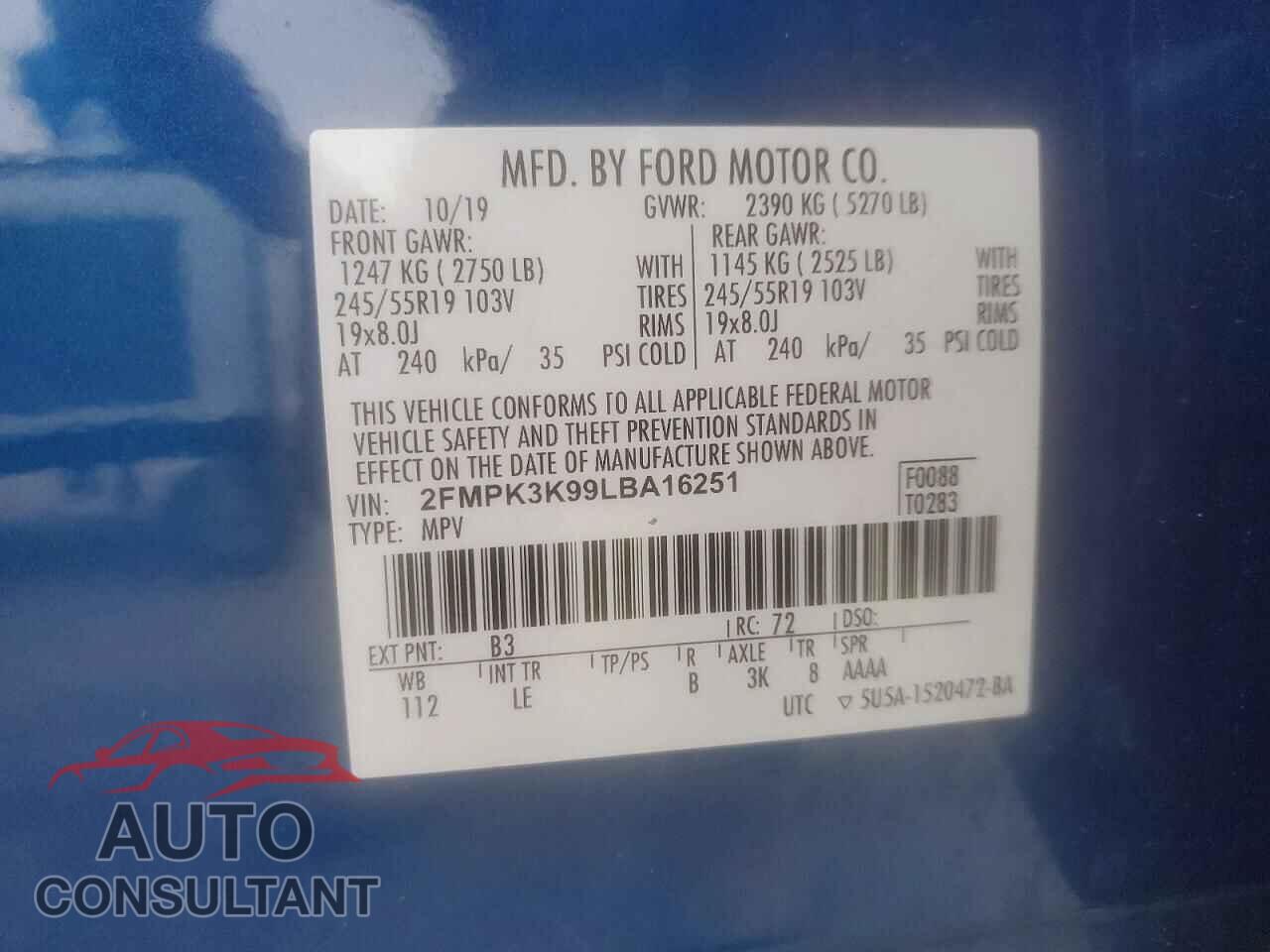 FORD EDGE 2020 - 2FMPK3K99LBA16251
