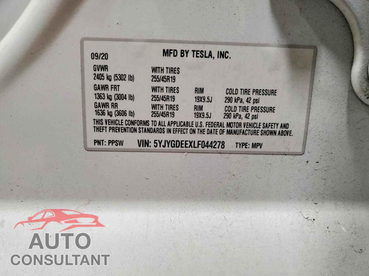 TESLA MODEL Y 2020 - 5YJYGDEEXLF044278