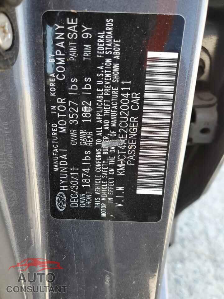HYUNDAI ACCENT 2012 - KMHCT4AE2CU200411