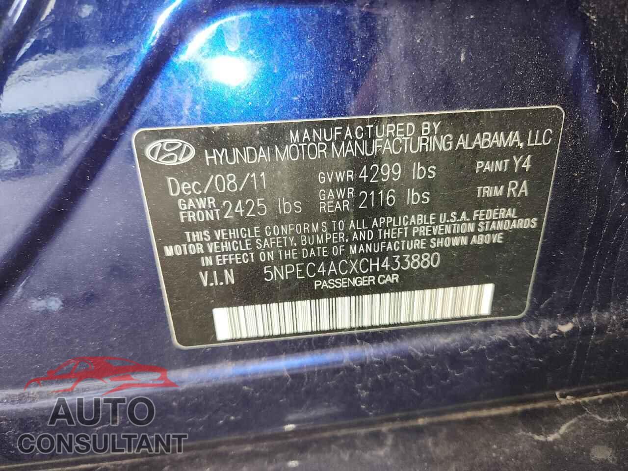 HYUNDAI SONATA 2012 - 5NPEC4ACXCH433880