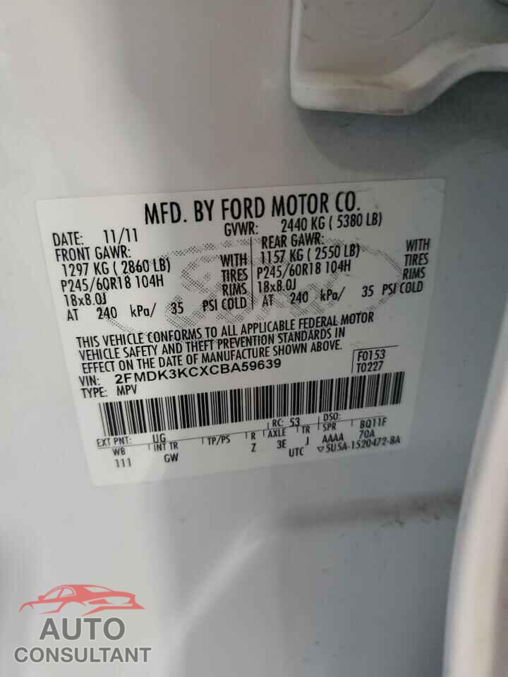 FORD EDGE 2012 - 2FMDK3KCXCBA59639