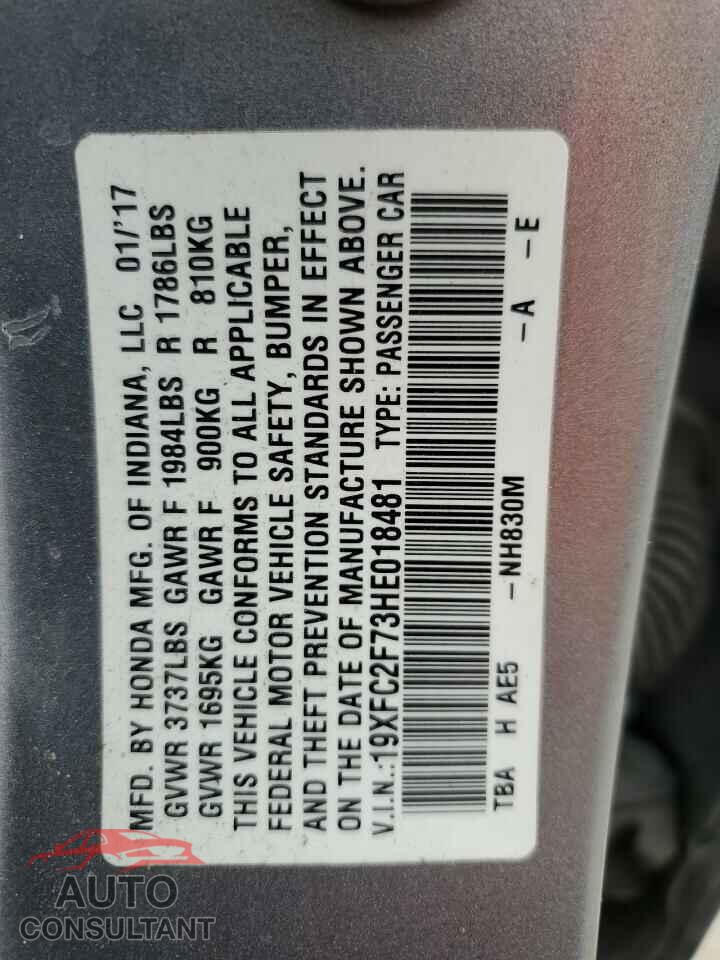 HONDA CIVIC 2017 - 19XFC2F73HE018481