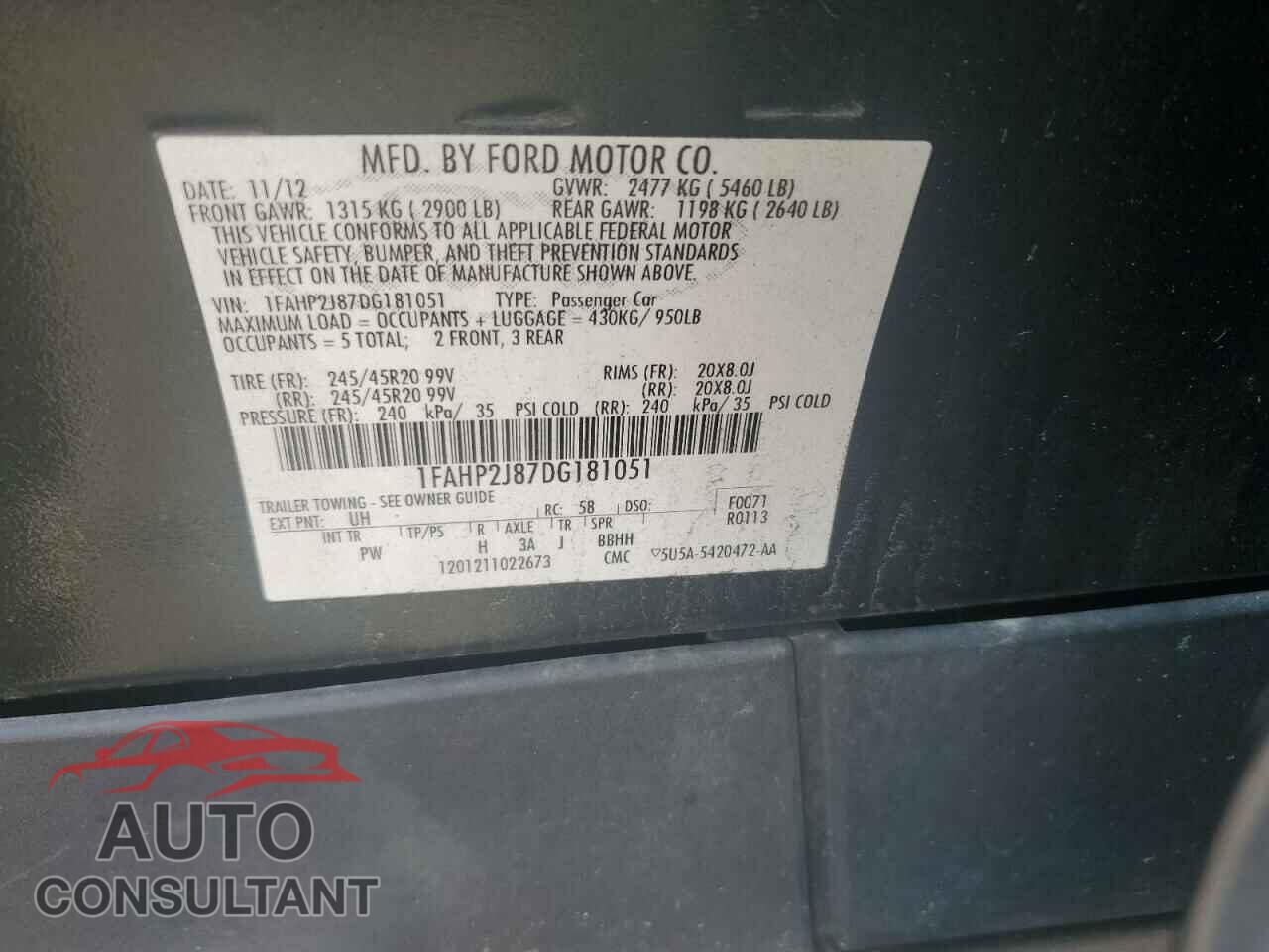 FORD TAURUS 2013 - 1FAHP2J87DG181051