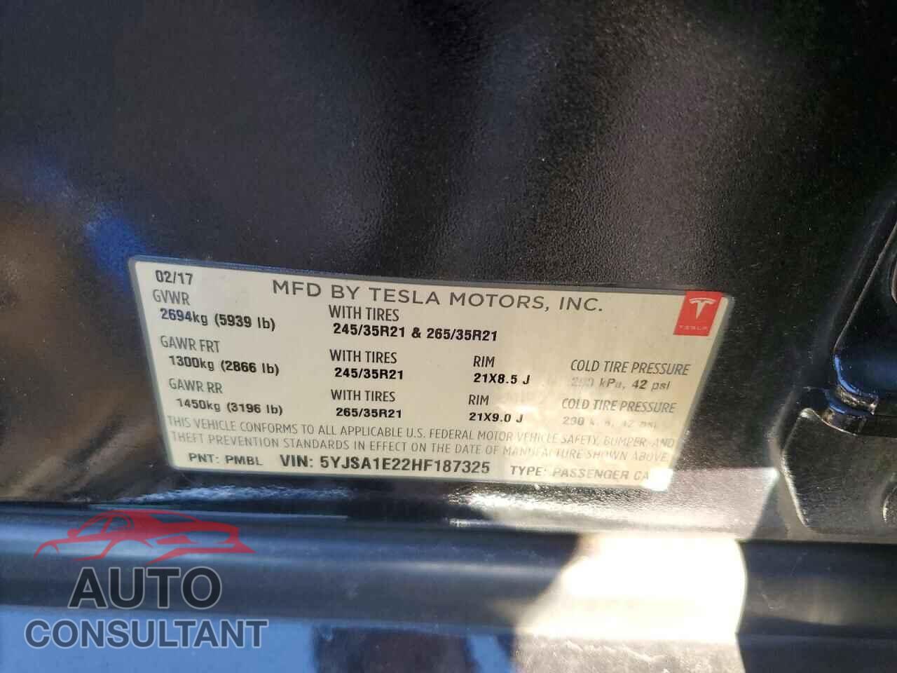 TESLA MODEL S 2017 - 5YJSA1E22HF187325