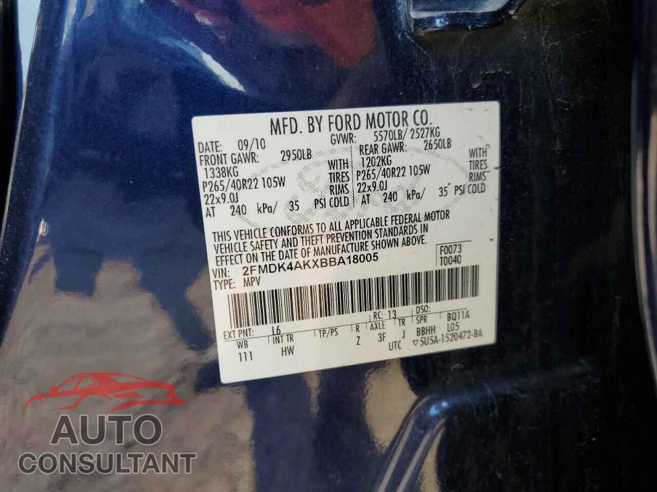 FORD EDGE 2011 - 2FMDK4AKXBBA18005