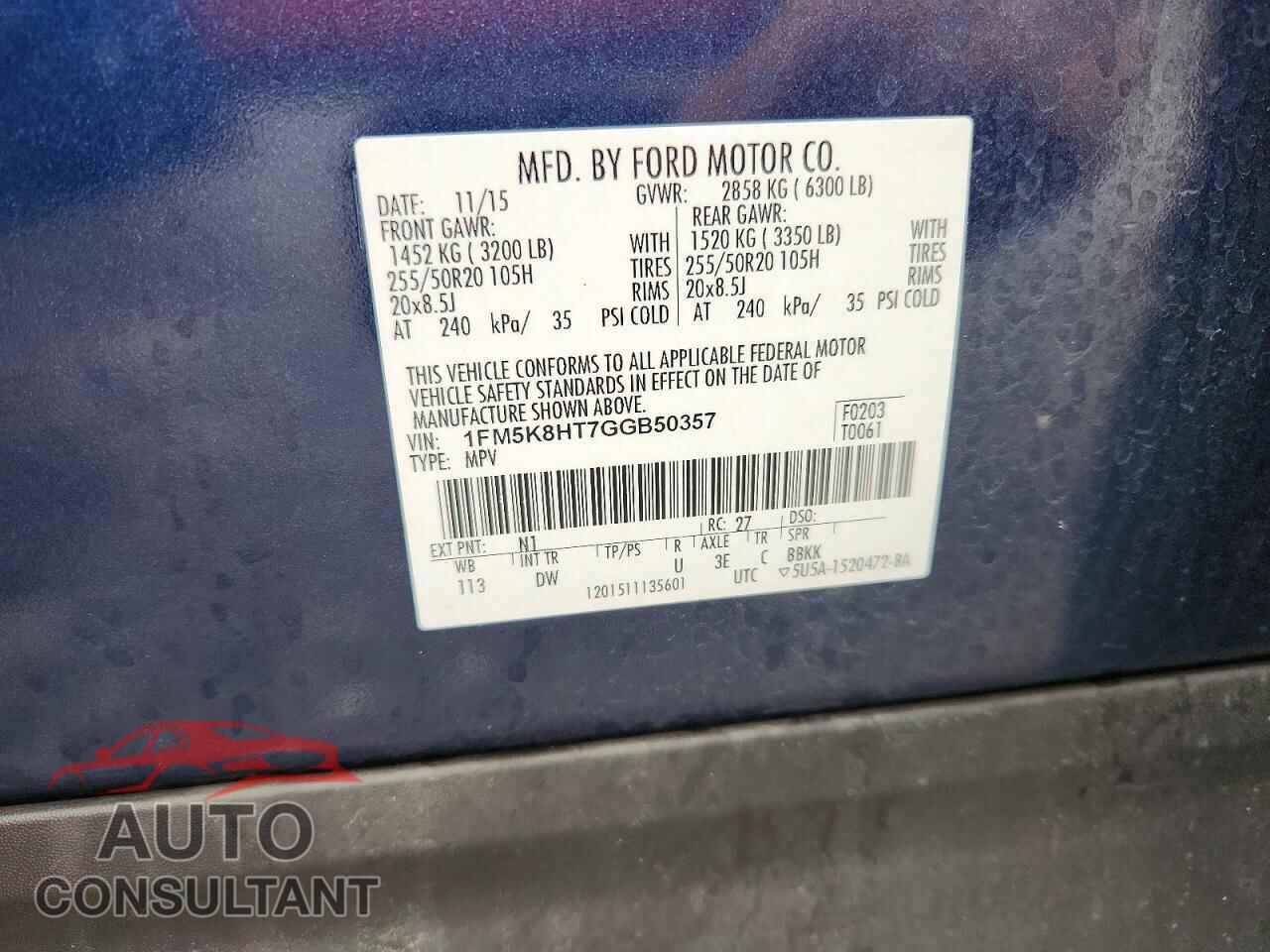 FORD EXPLORER 2016 - 1FM5K8HT7GGB50357