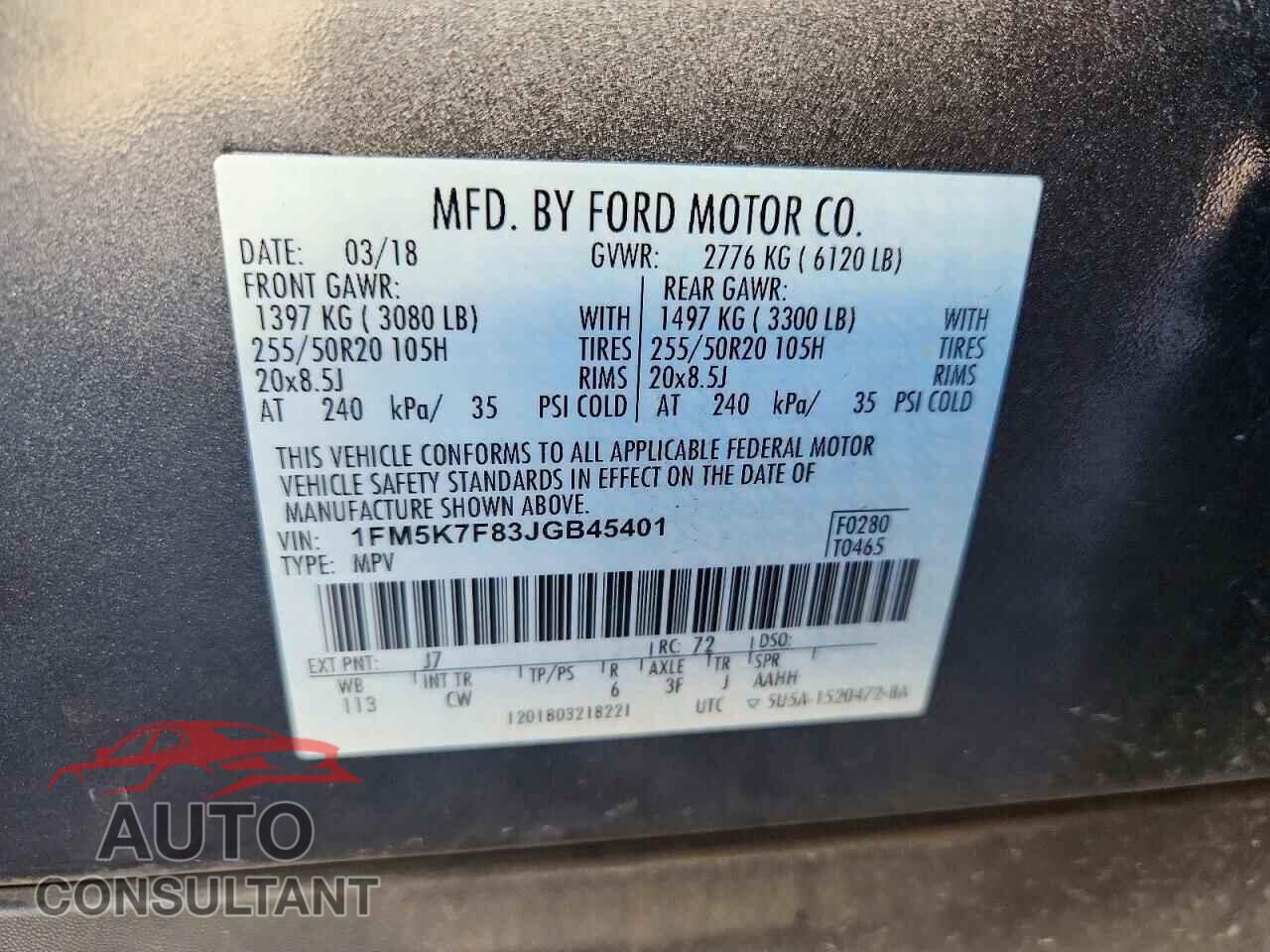 FORD EXPLORER 2018 - 1FM5K7F83JGB45401