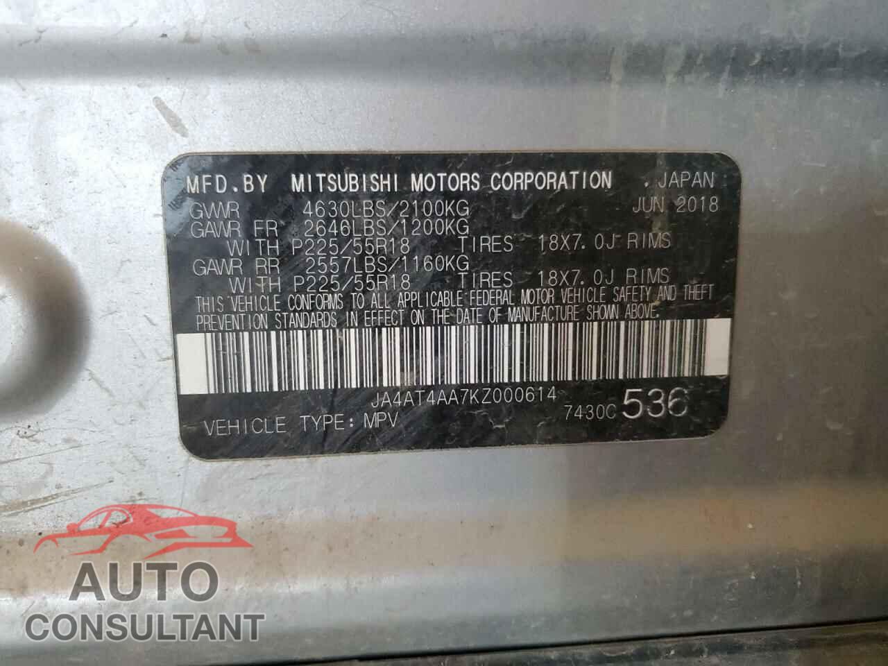 MITSUBISHI ECLIPSE 2019 - JA4AT4AA7KZ000614
