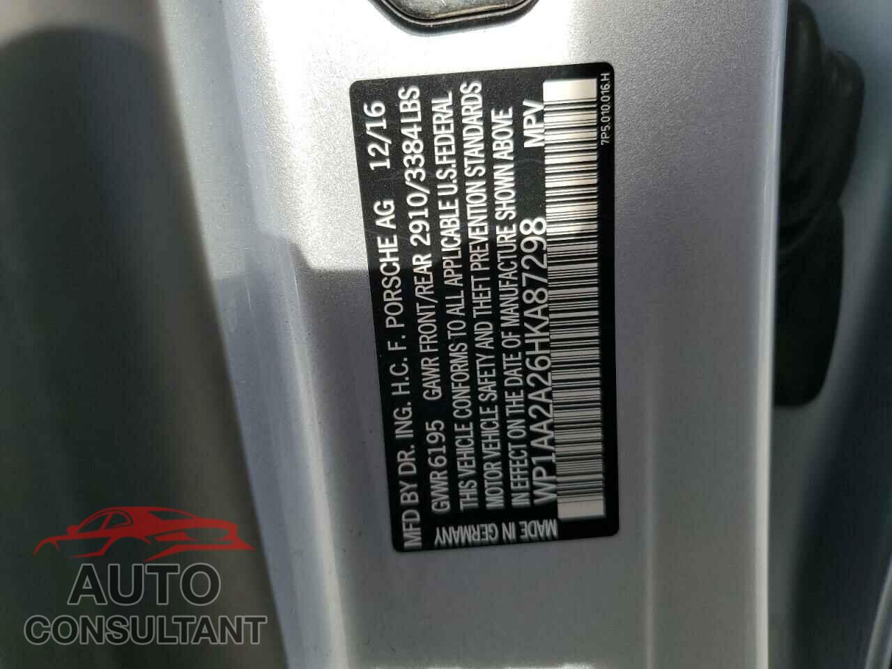 PORSCHE CAYENNE 2017 - WP1AA2A26HKA87298
