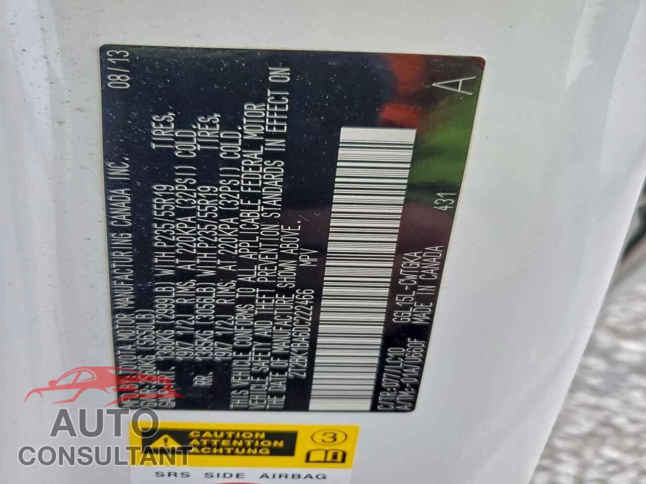 LEXUS RX350 2013 - 2T2BK1BA6DC222466