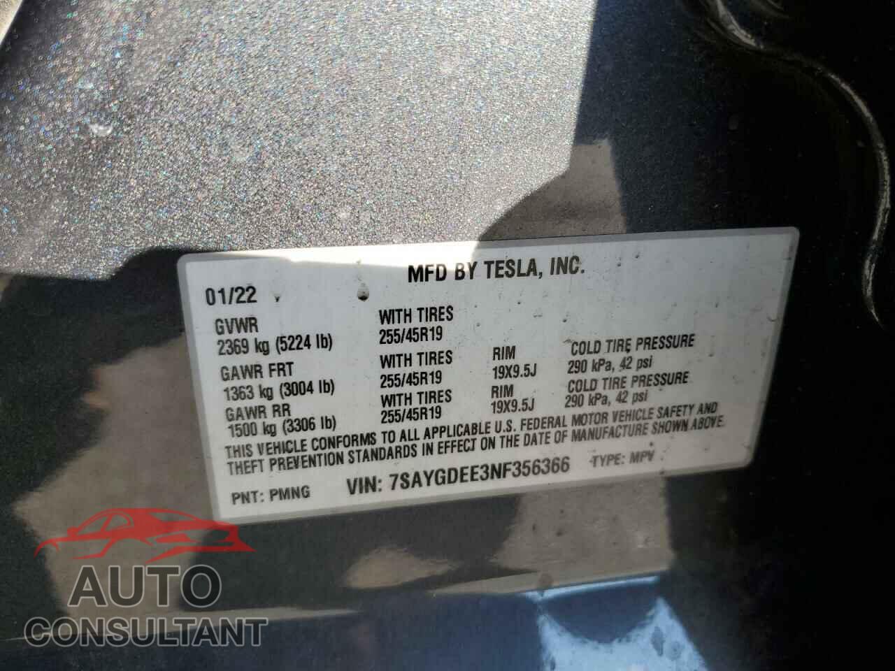 TESLA MODEL Y 2022 - 7SAYGDEE3NF356366