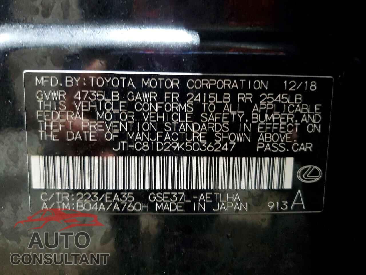 LEXUS IS 2019 - JTHC81D29K5036247