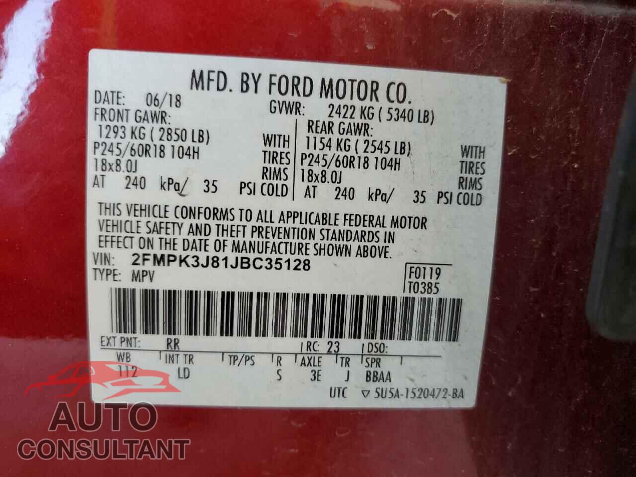 FORD EDGE 2018 - 2FMPK3J81JBC35128