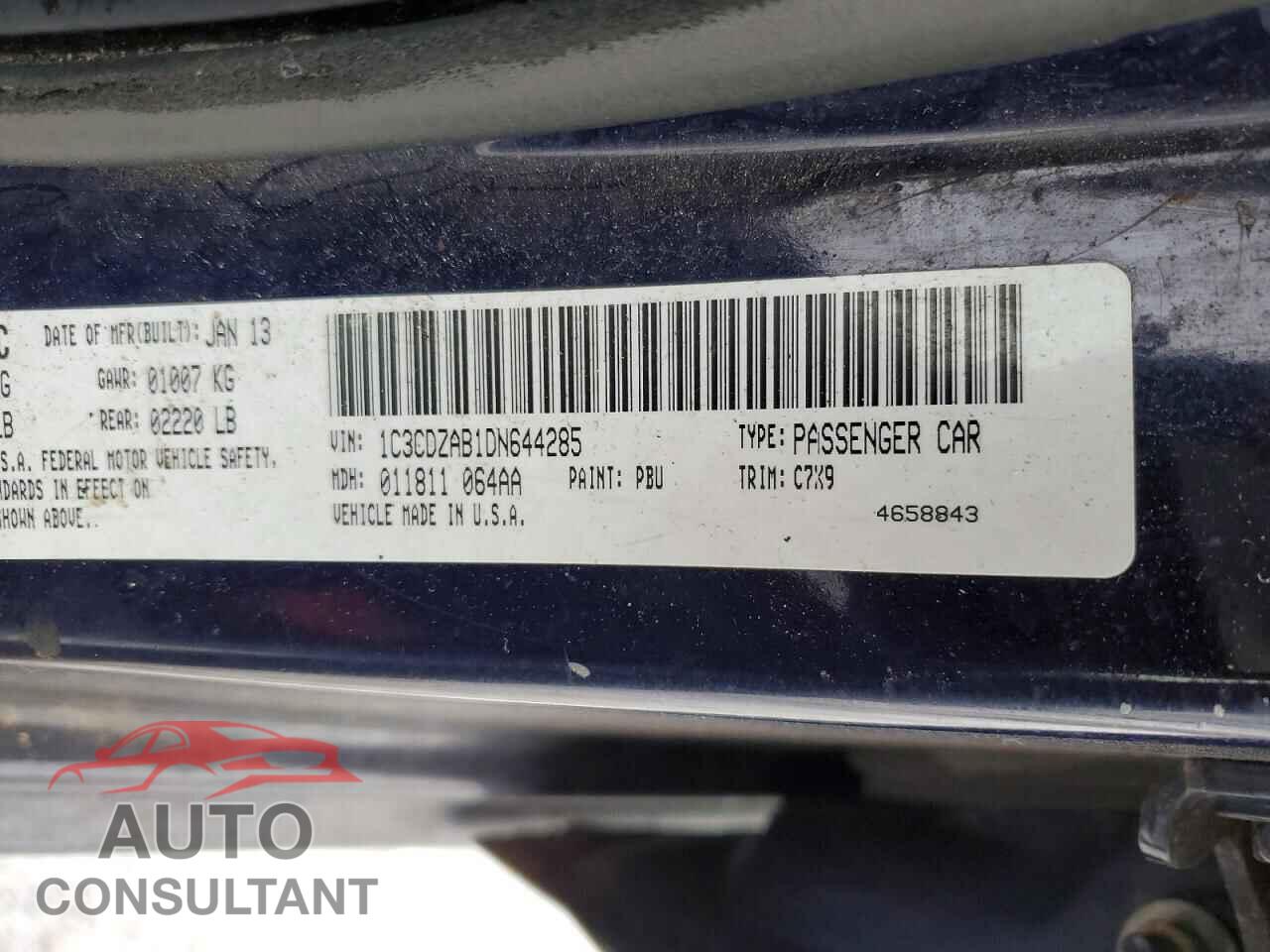 DODGE AVENGER 2013 - 1C3CDZAB1DN644285