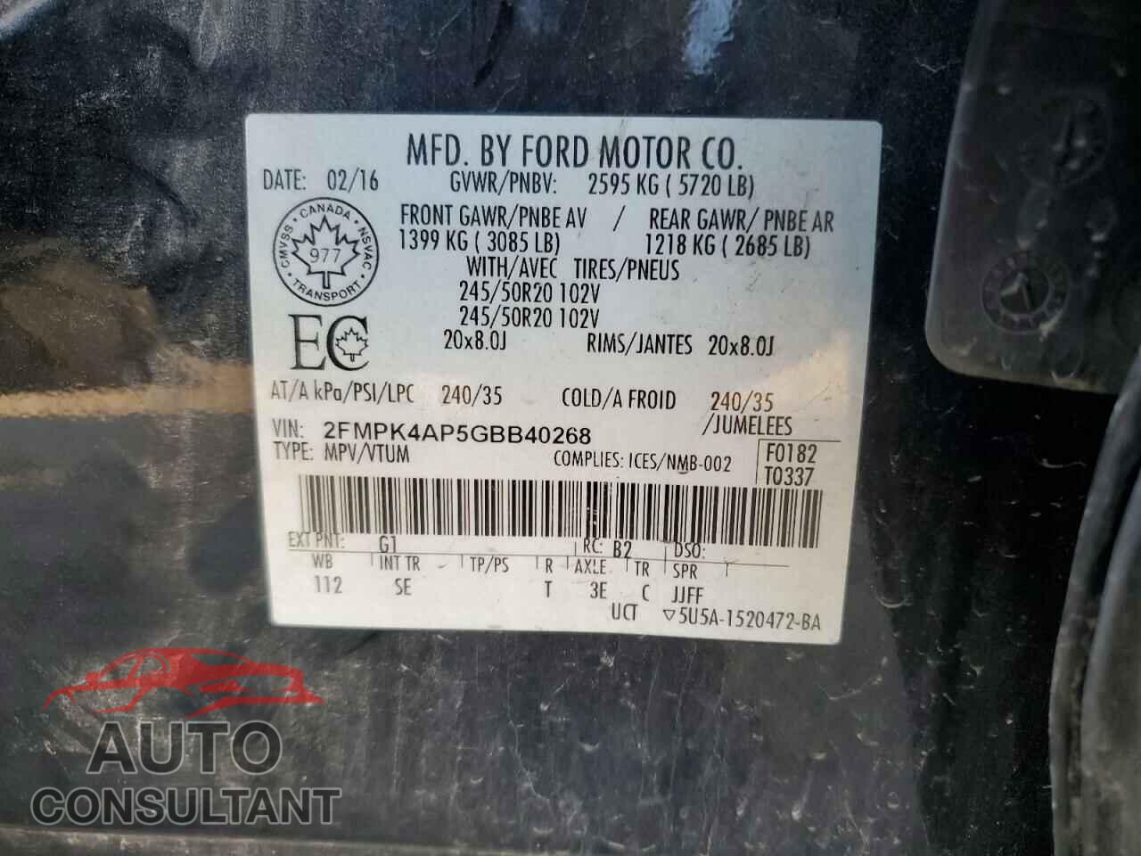 FORD EDGE 2016 - 2FMPK4AP5GBB40268