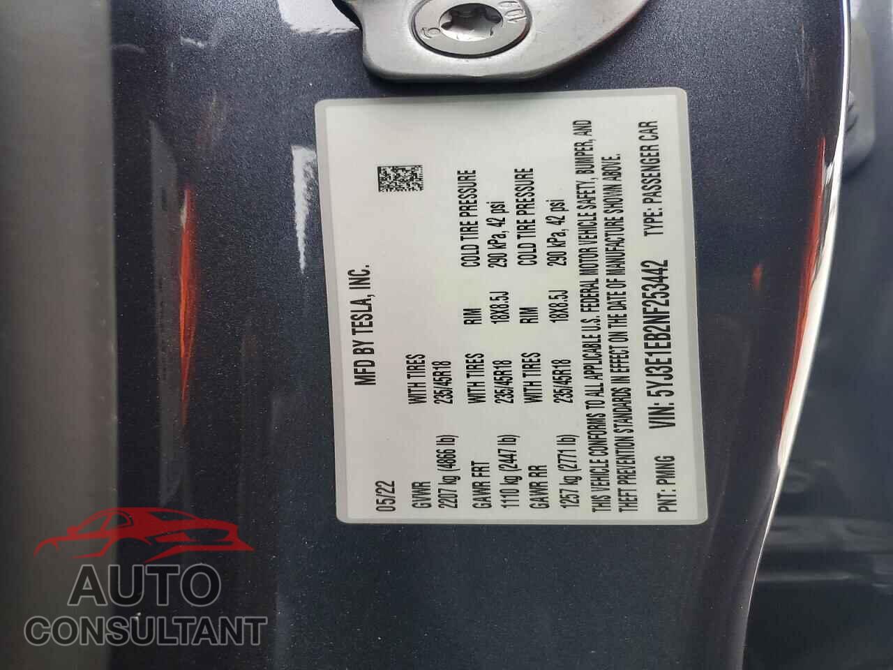 TESLA MODEL 3 2022 - 5YJ3E1EB2NF253442