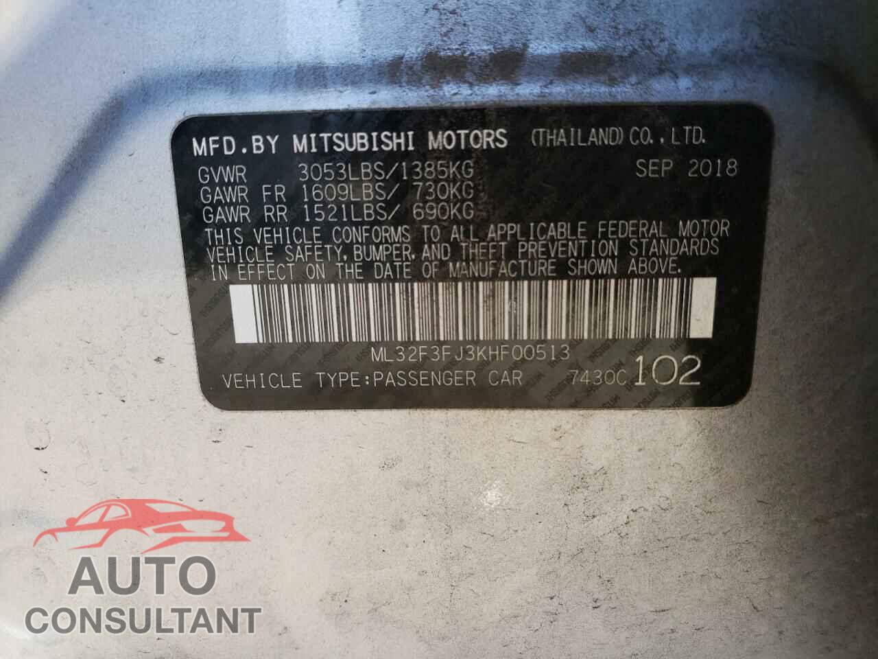 MITSUBISHI MIRAGE 2019 - ML32F3FJ3KHF00513