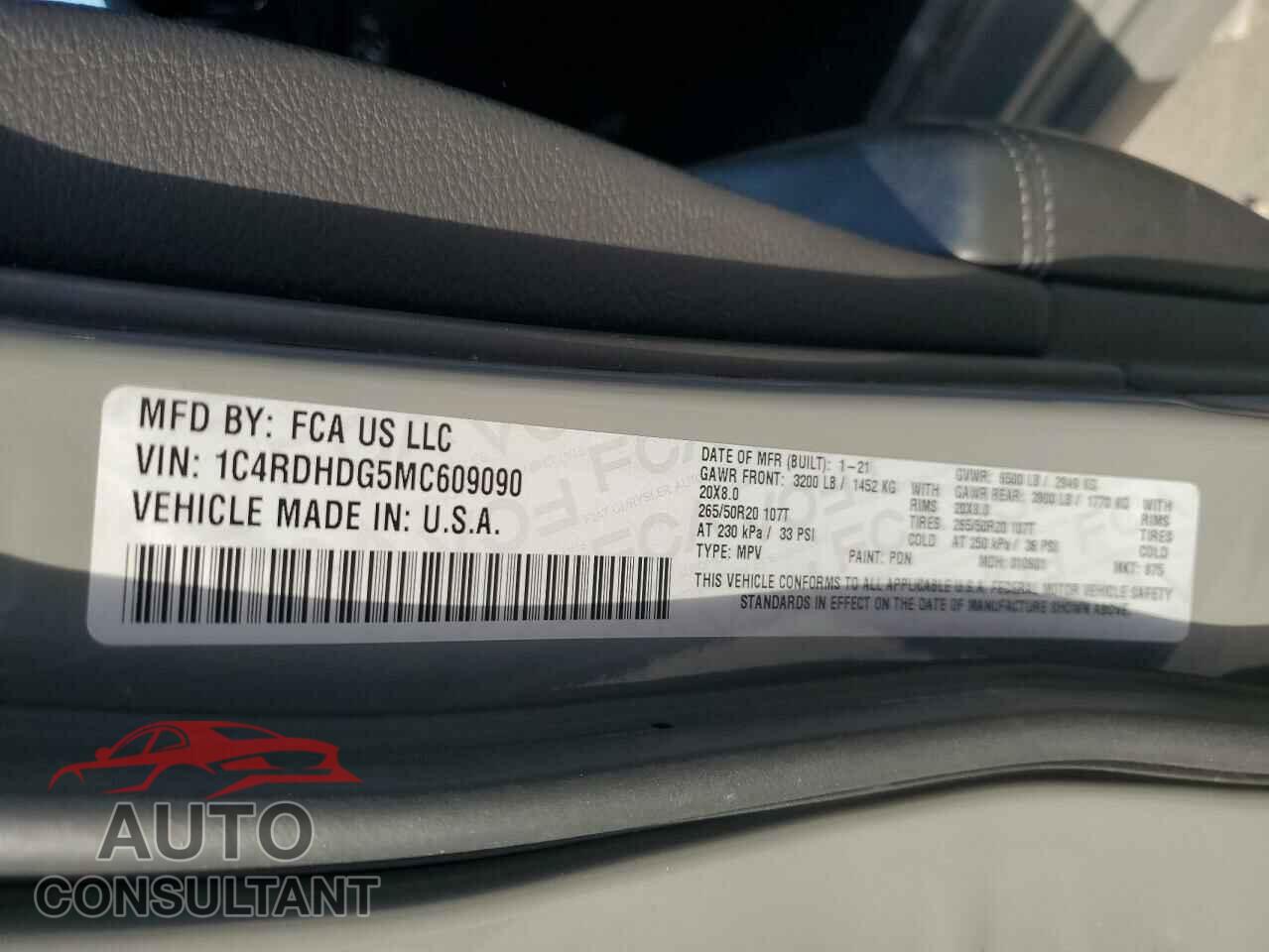 DODGE DURANGO 2021 - 1C4RDHDG5MC609090