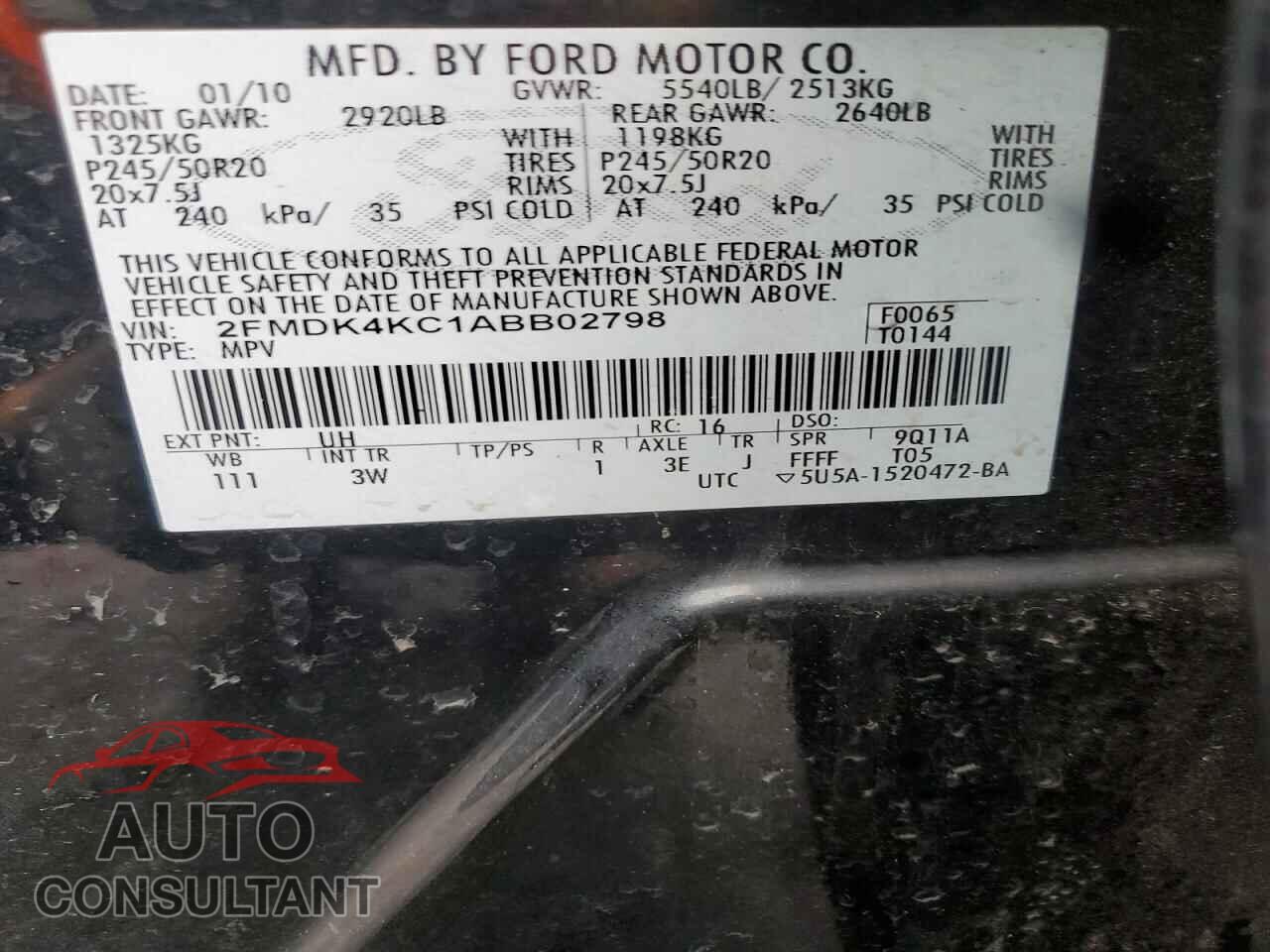 FORD EDGE 2010 - 2FMDK4KC1ABB02798