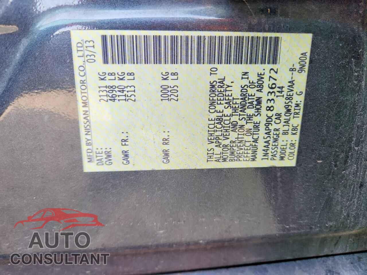 NISSAN MAXIMA 2013 - 1N4AA5AP9DC833672