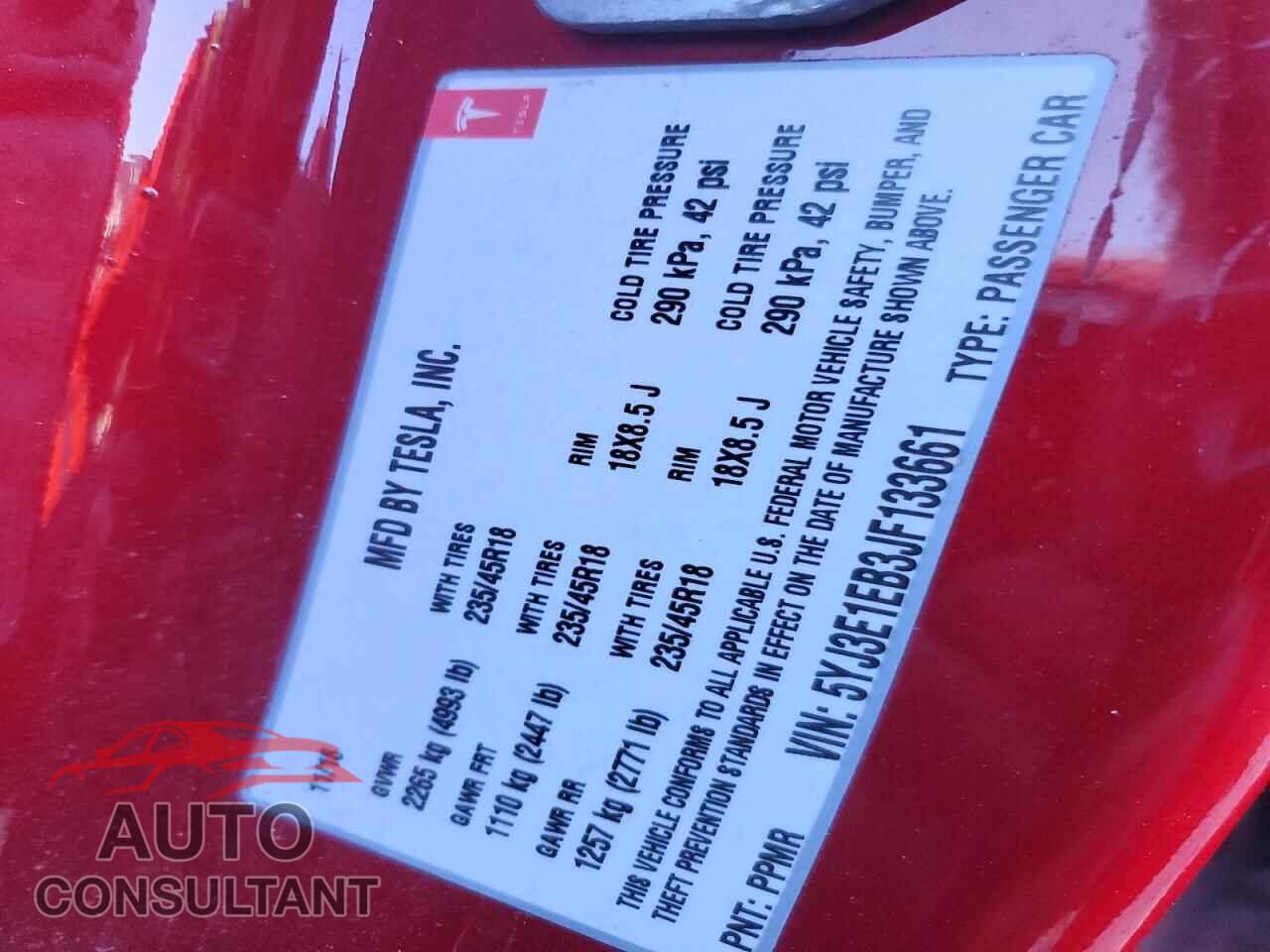 TESLA MODEL 3 2018 - 5YJ3E1EB3JF133661