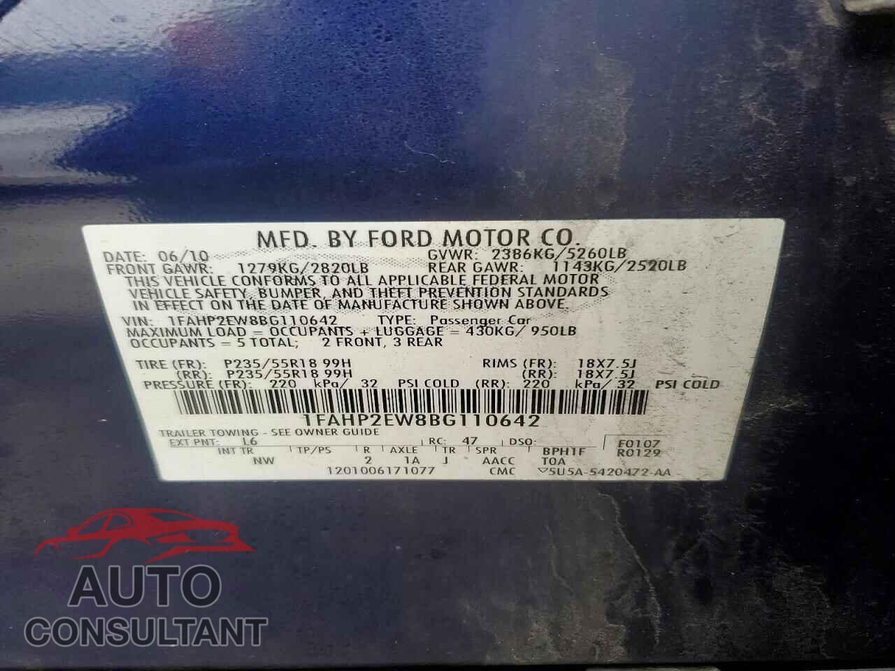 FORD TAURUS 2011 - 1FAHP2EW8BG110642