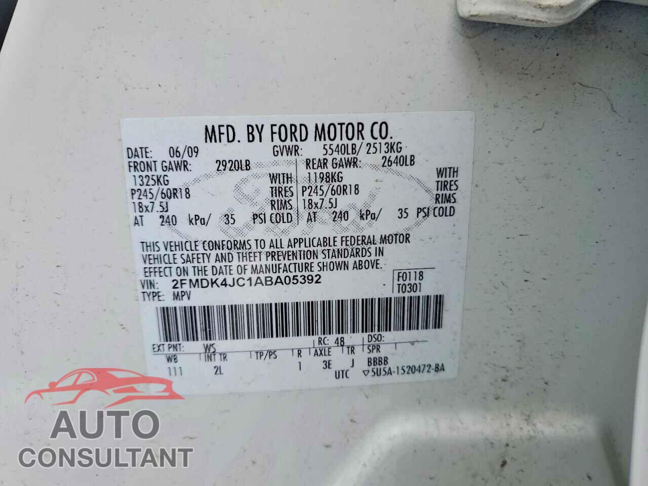 FORD EDGE 2010 - 2FMDK4JC1ABA05392