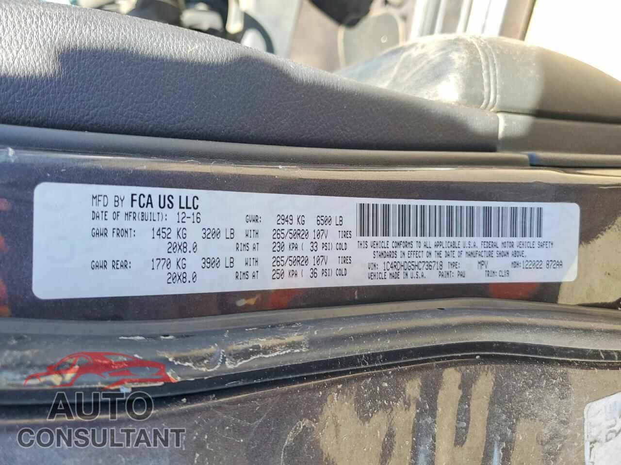 DODGE DURANGO 2017 - 1C4RDHDG5HC736718