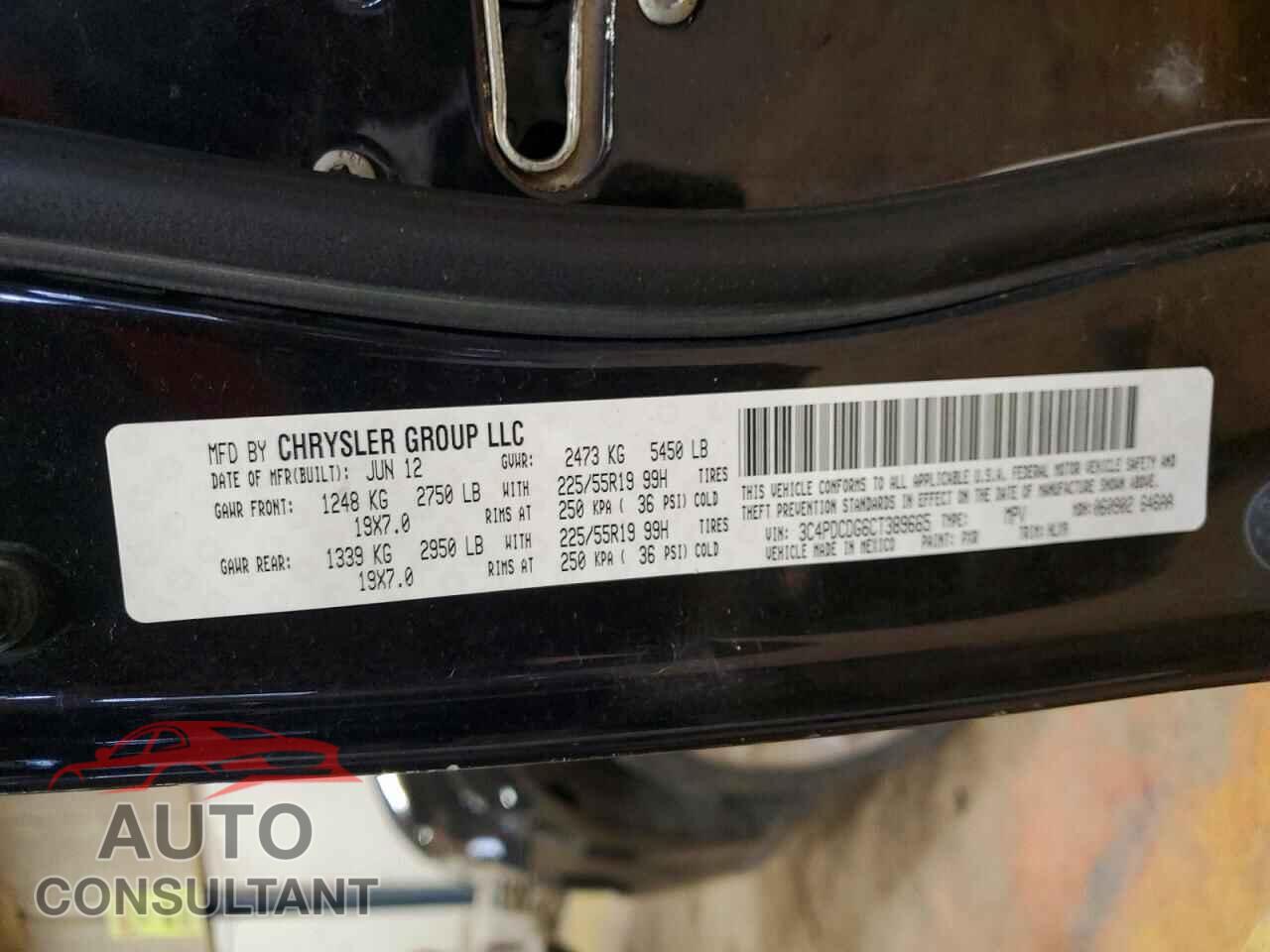 DODGE JOURNEY 2012 - 3C4PDCDG6CT389665