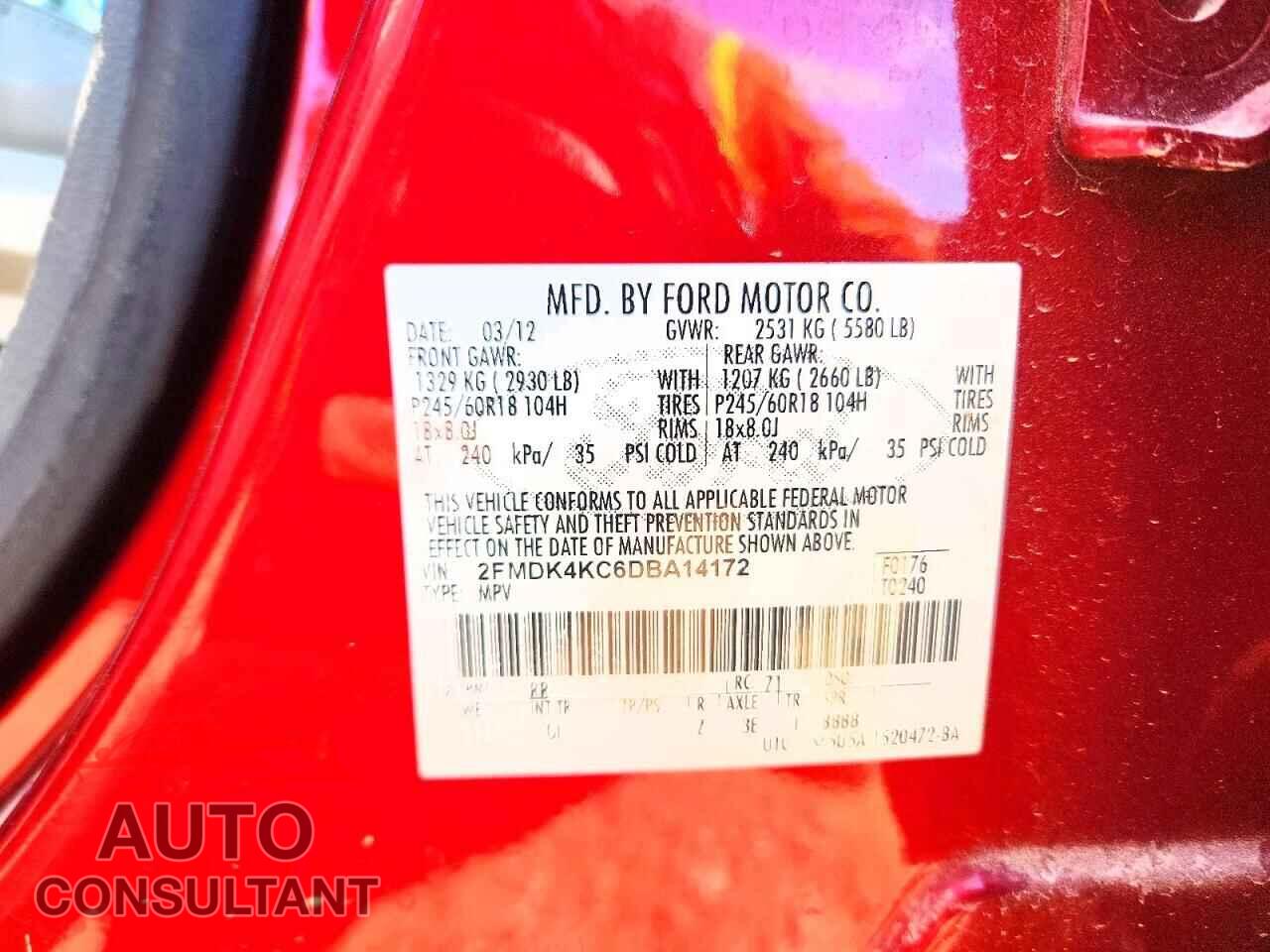 FORD EDGE 2013 - 2FMDK4KC6DBA14172
