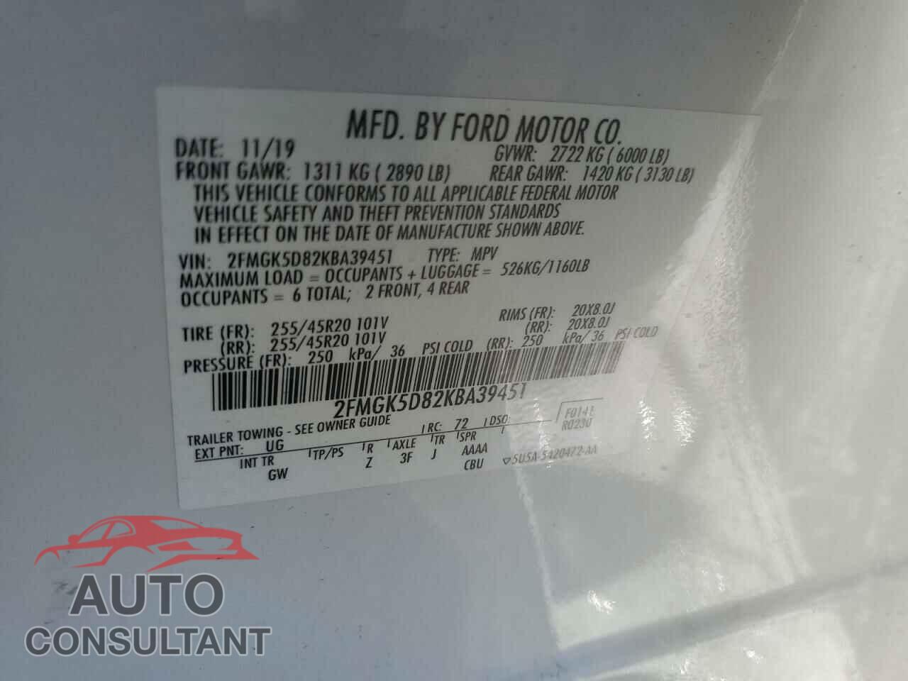 FORD FLEX 2019 - 2FMGK5D82KBA39451