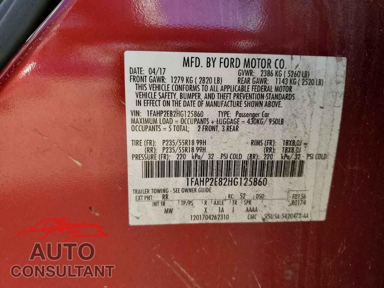 FORD TAURUS 2017 - 1FAHP2E82HG125860