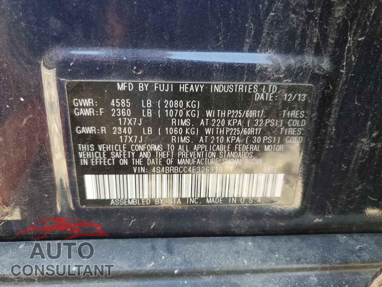 SUBARU OUTBACK 2014 - 4S4BRBCC4E3269197
