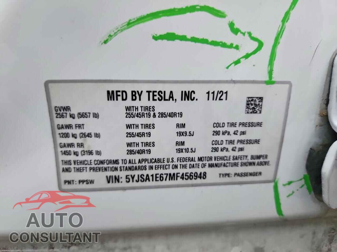 TESLA MODEL S 2021 - 5YJSA1E67MF456948