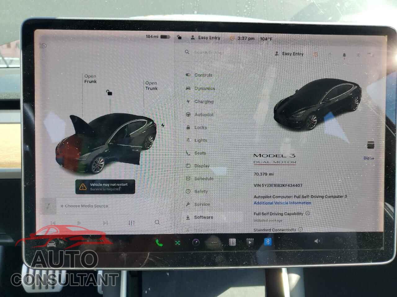 TESLA MODEL 3 2019 - 5YJ3E1EB2KF434407